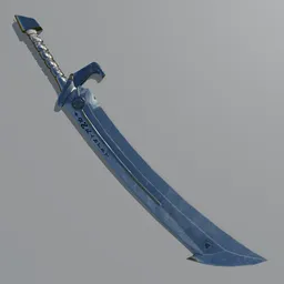 Detailed 3D model of a ceremonial sword with intricate designs, suitable for Blender rendering and animation projects.