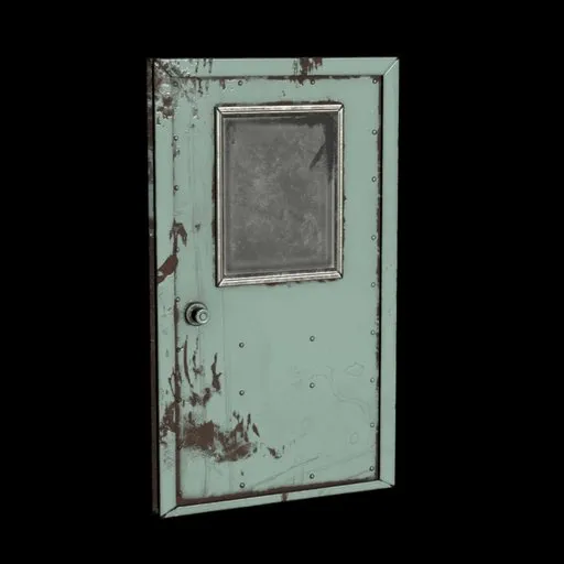 Detailed textured green metal door 3D model, suitable for Blender and other 3D software, featuring a realistic distressed look.