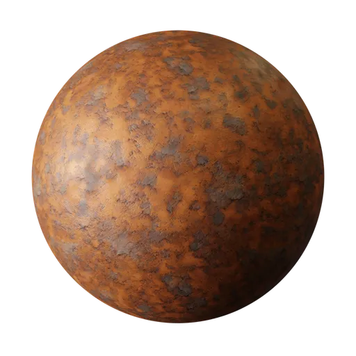 Textured PBR material of an intensely corroded metal surface for Blender 3D, ideal for aged industrial designs.