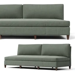 "Leigh Armless Sofa, a modern 3D model designed by Hickory Chair for Blender 3D. This visually stunning sofa features a grand scale design with ribbed details, restored colors, and a white background. Perfect for interior visualizations, this armless sofa adds a touch of elegance and simplicity to any space."