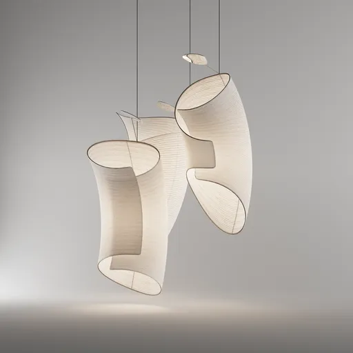 Detailed 3D rendering of a curved translucent ceiling lamp in Blender, showcasing delicate light diffusion.