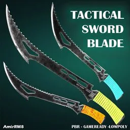 "Get game-ready with our highly detailed Tactical Sword 3D model, inspired by Ahmed Yacoubi and optimized with PBR texture for Blender 3D. With three different types of knives in different colors and ultra-sharp precision, this wuxia-inspired equipment is perfect for FPS shooter games. Merging hyper-real retro and modern aesthetics, our model is trending on TeeMill, featured on AmiAmi, and has garnered over 80k views on Amino."