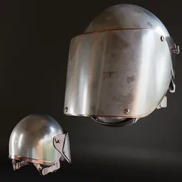 Low poly Blender 3D model of a vintage military helmet with high-quality metal textures, suitable for war game designs.