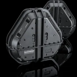 Detailed 3D sci-fi container model with reflective surface suitable for Blender rendering and game asset design.