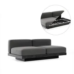 Modern 3D model of a sectional sofa influenced by 20th-century American design, showing structure detail, for Blender rendering.