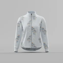 Pale Blue Botanical Print Zip-Up Jacke