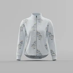 Pale Blue Botanical Print Zip-Up Jacke