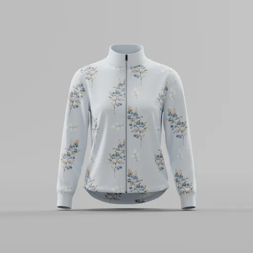 Pale Blue Botanical Print Zip-Up Jacke