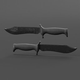 "Discover the detailed and realistic Military and Hunting Knife 3D model designed for Blender 3D. Perfect for military style games and animations, created with finger blend shading, obsidian skin and inspired by Nathan Oliveira. Model by Kieran Yanner and available on BlenderKit's Historic Military category."