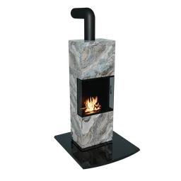High-quality 3D model of a marble pellet stove with realistic flame, suitable for Blender rendering.