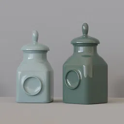 Realistic porcelain kitchen pots 3D model with lids, suitable for Blender, showcasing detailed texturing and lighting.