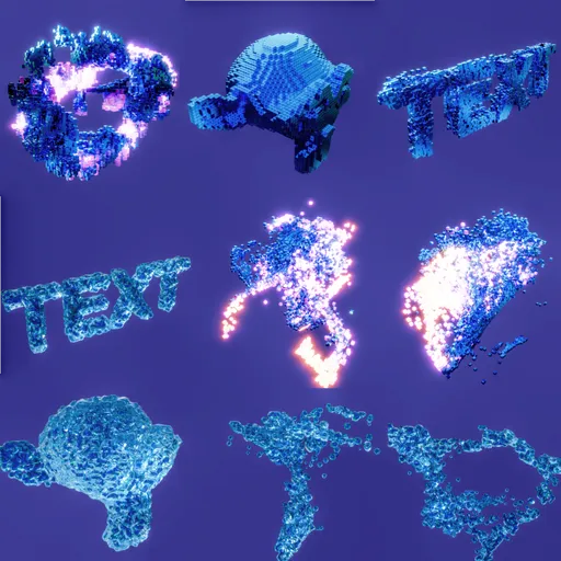 Blender 3D motion-design model showcasing a transition effect between various digital objects.