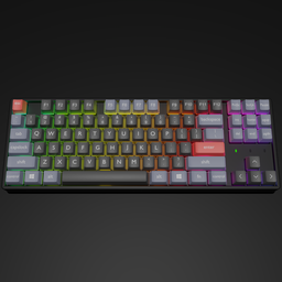 Highly detailed 3D model of a mechanical keyboard with colorful keycaps, compatible with Blender for rendering.