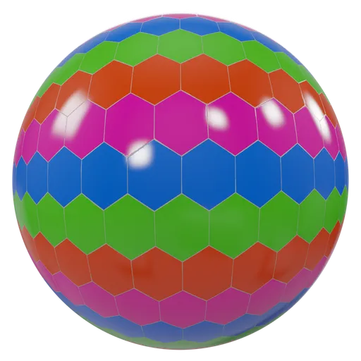 High-quality PBR 4K multi-colored hexagonal tile material for 3D modeling in Blender.
