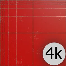 High-resolution red painted metal 3D trimsheet texture for Blender with 4K label.