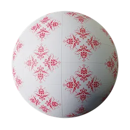 High-quality PBR Ceramic-6 material with red floral patterns for 3D Blender floor designs, available in 2K and 4K textures.
