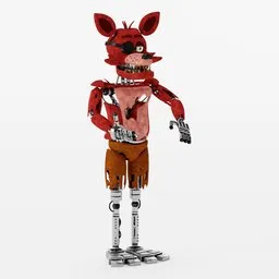 "Meet Foxy, the steampunk-inspired animatronic fox with a pirate twist. This low-poly 3D model, created in Blender, features red and black robotic parts and a distinctly withered appearance. Perfect for monster and creature enthusiasts, as well as fans of cursed imagery."