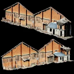 Scan red brick broken building