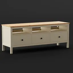 Detailed 3D rendering of a wooden TV stand with drawers for Blender modeling and animation projects