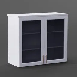 3D-rendered white kitchen cabinet with transparent glass doors for Blender 3D projects.