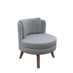Detailed 3D model of a modern grey armchair with wooden legs, compatible with Blender.