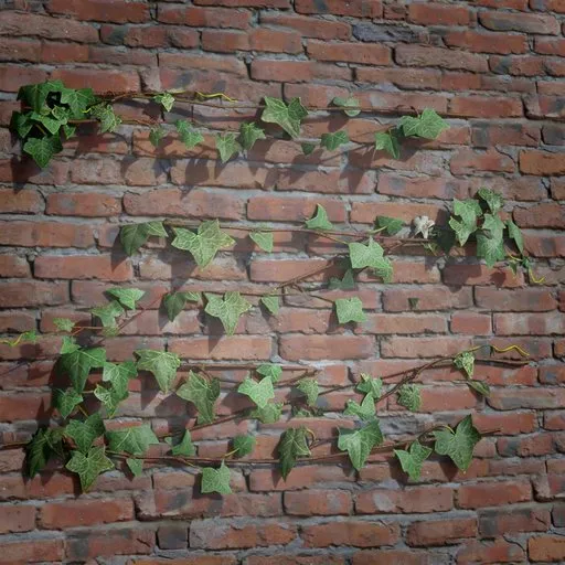 Realistic 3D ivy creeper asset on brick wall for virtual environments, optimized for Blender integration.
