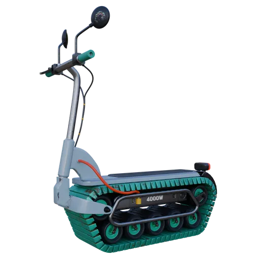 Detailed 3D render of a futuristic electric scooter with cyberpunk aesthetics, compatible with Blender.