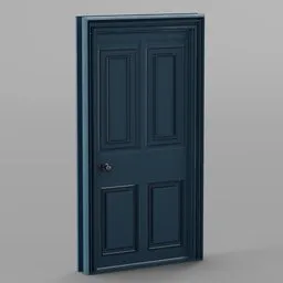 Highly detailed navy blue panel door 3D model with realistic texture and hardware, compatible with Blender rendering.