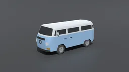 Blue and white low poly vintage van 3D model optimized for Blender, suitable for CG visualization.
