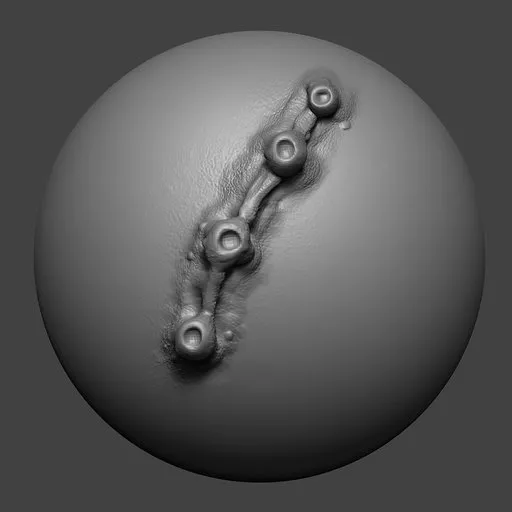 3D sculpting brush creating detailed spike textures for dragon models in Blender.