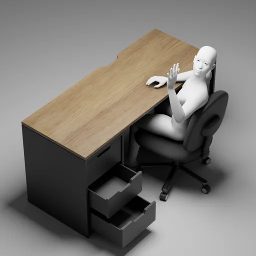 3D model of a minimalistic office desk and chair with procedural and PBR shaders, ideal for modern design projects in Blender.