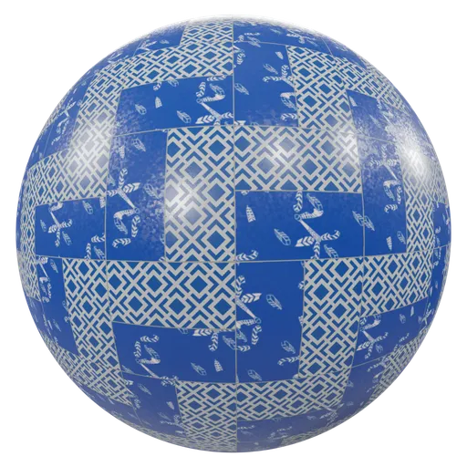 High-resolution PBR blue and white basket weave tile material for Blender 3D artists.