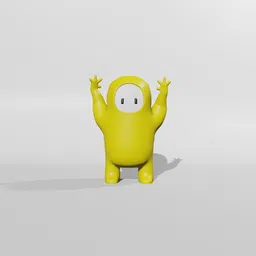 Rigged 3D yellow character model reminiscent of Fall Guys, optimized for Blender animation.