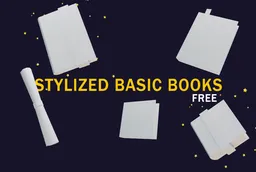 Six lowpoly stylized book models for Blender 3D, ideal for time-saving asset creation.