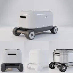 "Futuristic Delivery Bot, a small electric vehicle concept art with simple elegant design, delivering packages inspired by Jacob Toorenvliet. Created in Blender 3D, this untextured photorealism style robot is perfect for your 3D modeling needs."