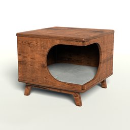 "Exterior Other 3D model of a Purfurr Cathouse made in Blender 3D. Features a wooden cat bed with a cat inside, manufactured in the 1920s. High polygon count and stylized design make it a standout in any collection."