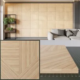 Detailed 3D model of customizable wooden wall panel in Blender, showcasing design versatility and texture variation for interior.