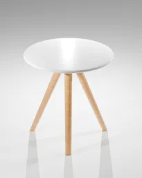 Circular 3D model of a minimalist wooden sidetable with a sleek white top for interior design, compatible with Blender 3D software.