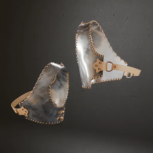 Detailed low poly 3D model of historic armor with metal materials and realistic anatomy for Blender use.