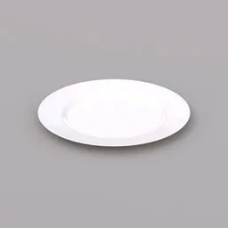 Detailed 3D render of a shallow white plate for Blender modeling, perfect for virtual tableware settings.