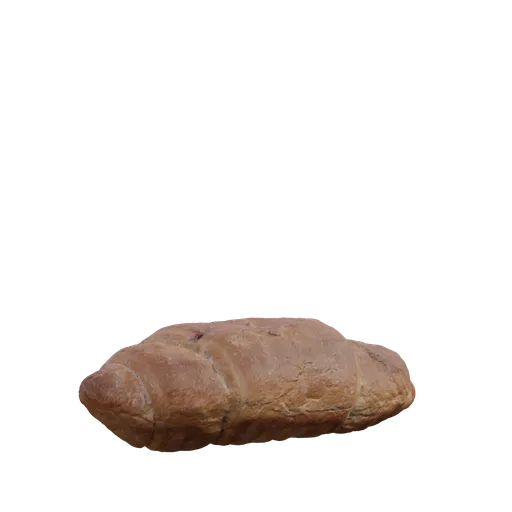 Realistic 3D croissant scan for rendering in Blender, showcasing detailed textures and shading.