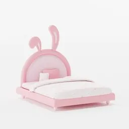3D-rendered pink bunny-shaped children's bed model, suitable for Blender 3D projects.