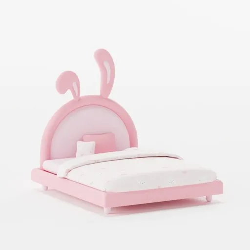 3D-rendered pink bunny-shaped children's bed model, suitable for Blender 3D projects.