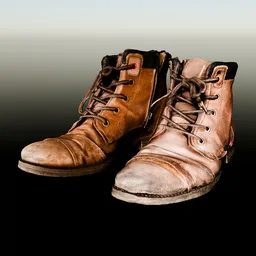 Realistic Brown Old, Used Leather Shoes / Boots | 3D Scan