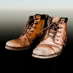 Realistic Brown Old, Used Leather Shoes / Boots | 3D Scan