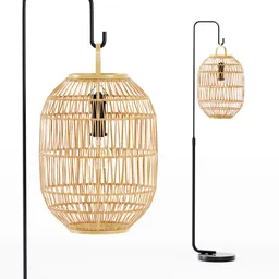 Alt-text: "Bori Large Natural Lamp - outdoor light 3D model for Blender 3D, inspired by Li Rongjin with a birdcage design, made with sticks and provides soft accent lighting. Created by Article."