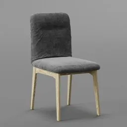High-quality 3D model of a fabric upholstered bar chair with wooden legs, suitable for Blender rendering and home interior visualization.