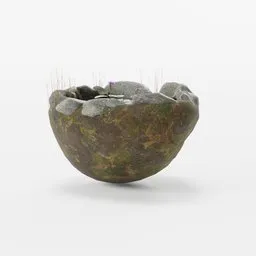 Detailed 3D Blender model featuring stones, lotus flowers, and reeds in a textured fish pond design.