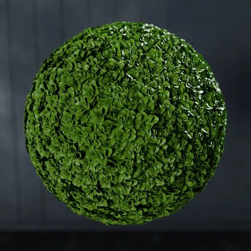 Detailed 3D model of a lush, artificial jade-leaf sphere, versatile for pots or creating trees, made with Blender and Bagapie addon.