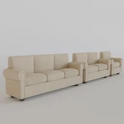 "3D render of a sofa set featuring single, double, and triple sofas on a white background. Trending on Mentalray and perfect for architectural visualisation, videogame assets, and animation models in Blender 3D. Created by talented artists such as Aaron Earley and John Wollaston."